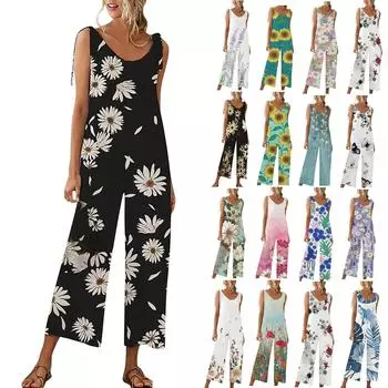 Женская мода для отдыха, богемный летний комбинезон без рукавов с принтом и открытой спиной L розовый