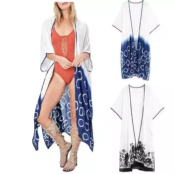 Женская мода для отдыха, летняя шифоновая рубашка с принтом, купальник, солнцезащитный крем L чёрный