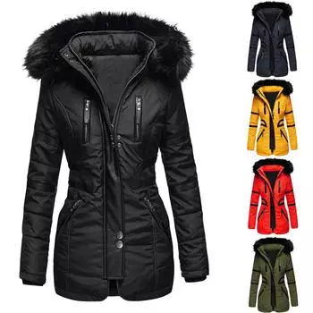 Женская мода для отдыха на молнии с длинным рукавом контрастного цвета утолщенная теплая пуховая куртка XXXL жёлтый