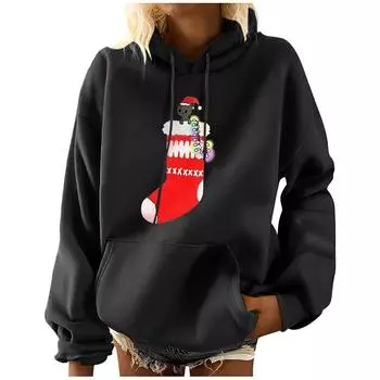 Женская мода для отдыха, рождественской вечеринки, пуловер с длинными рукавами и капюшоном с принтом, топ S бежевый