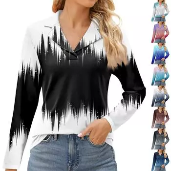 Женская мода для отдыха с длинным рукавом и V-образным вырезом с цветочным принтом XXXL коричневый