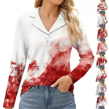 Женская мода для отдыха с длинным рукавом и V-образным вырезом с принтом на Хэллоуин XXXL