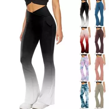 Женская мода для отдыха с перекрестной талией, спортивные леггинсы с карманами для йоги, брюки L синий