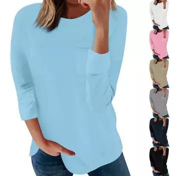 Женская мода для отдыха с семиточечным рукавом и круглым вырезом, вставками, манжетами, топом с принтом L чёрный