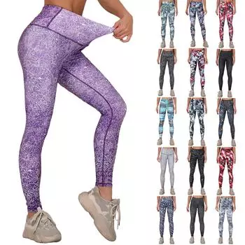 Женская мода для отдыха с высокой талией и принтом, спортивные леггинсы для йоги, брюки для йоги M