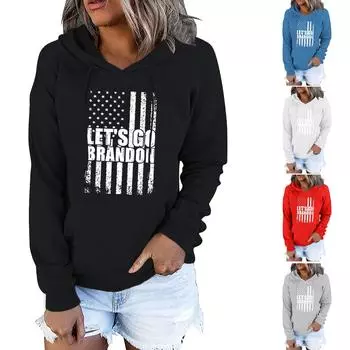 Женская мода для отдыха, свободная вечеринка, пуловер с длинными рукавами и принтом, топ с капюшоном M чёрный