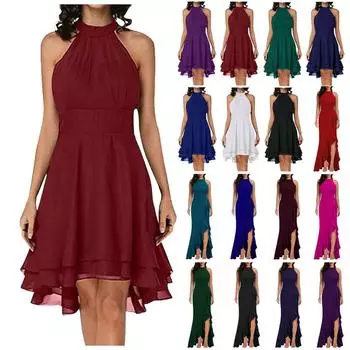 Женская мода для свиданий, повседневное цельное платье без рукавов с воротником нерегулярной формы S фиолетовый