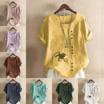 Женская мода Дом ящерицы Принт футболка с коротким рукавом свободная хлопковая рубашка повседневная свободная летняя блузка топы больших размеров S розовый