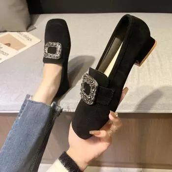 Женская мода Elegantes каблуки новые массивные квадратные пряжки глубокий рот французский ретро комфорт квадратный носок одинарные туфли Zapatos Mujer 35 коричневый