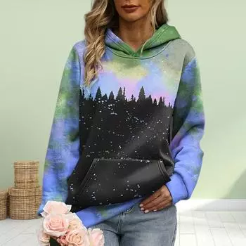 Женская мода Фиолетовый Белый Облака Печать Свободные Толстовки Топы Блузка Свитшот Повседневный Длинный Рукав Пуловер Топы XS жёлтый