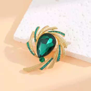 Женская мода фиолетовый зеленый кристалл цветок броши для женщин роскошный золотой цвет сплав циркон винтажная брошь с растением булавки зелёный