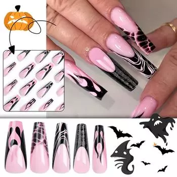 Женская мода французский узор пламени Hottie носимые ногти (Клей 2мл) розовый