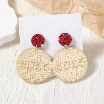 Женская мода геометрические круглые цифры 2025 Новогодние серьги-крючки One Size красный