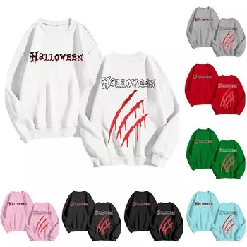 Женская мода Хэллоуин кровавый принт круглый вырез длинный рукав зимняя толстовка с капюшоном S чёрный