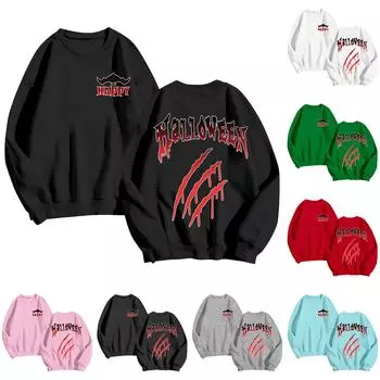 Женская мода Хэллоуин кровавый принт круглый вырез длинный рукав зимняя толстовка с капюшоном S чёрный