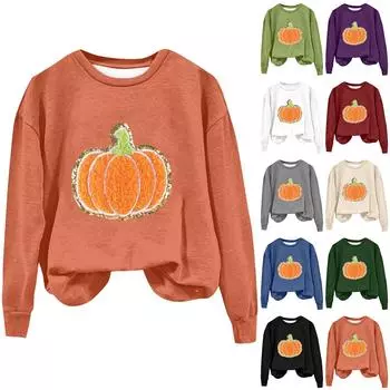 Женская мода Хэллоуин с длинным рукавом с принтом Свободная толстовка с круглым вырезом Топ XXXL