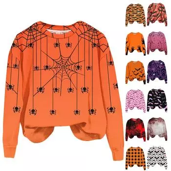 Женская мода Хэллоуин с длинным рукавом с принтом Свободная толстовка с круглым вырезом Топ M розовый