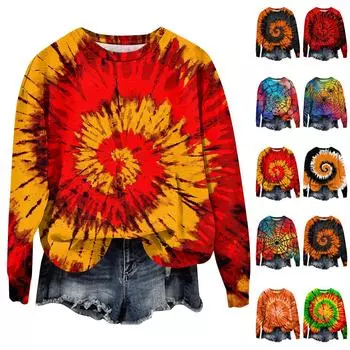 Женская мода Хэллоуин с длинным рукавом с принтом Свободная толстовка с круглым вырезом Топ S чёрный