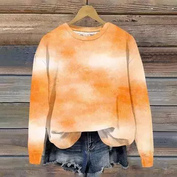 Женская мода Хэллоуин с длинным рукавом с принтом Свободная толстовка с круглым вырезом Топ L оранжевый