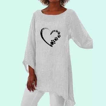 Женская мода, хлопковая и льняная свободная рубашка, весна и лето, топ с длинными рукавами и сердцем 3/4, женские повседневные блузки с круглым вырезом S белый