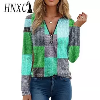 Женская мода HNXC осень-зима с длинным рукавом и воротником-молнией. Свободные футболки и топы с длинными рукавами. S