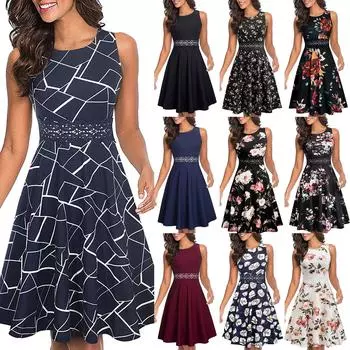 Женская мода и элегантное маленькое платье без рукавов с кружевным принтом и круглым вырезом XXL винный