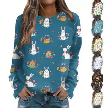 Женская мода и отдых с длинными рукавами, карнавальный свитер с круглым вырезом и пасхальным принтом L бежевый
