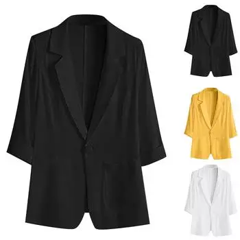 Женская мода и универсальная однотонная костюмная куртка с длинными рукавами и лацканами L чёрный