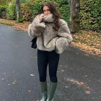 Женская мода искусственный мех толстовка с капюшоном утолщенная водолазка с длинным рукавом пуловер осень зима теплый винтажный пушистый топ XS