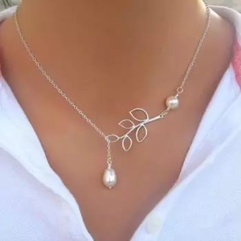 Женская мода искусственный жемчуг полые листья колье-ветвь короткий нагрудник воротник ожерелье One Size