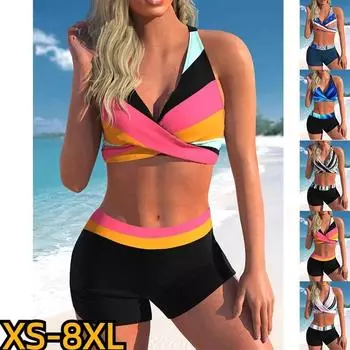 Женская мода из двух частей купальники летние пляжные монокини сексуальные купальники комплект бикини с принтом купальники XS