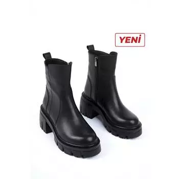 Женская мода из натуральной кожи черные кожаные сапоги с зубчатой подошвой повседневная обувь