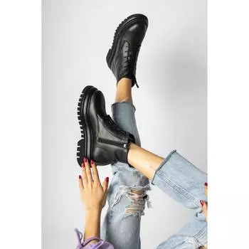 Женская мода из натуральной кожи черные кожаные сапоги с зубчатой подошвой повседневная обувь