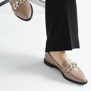 Женская мода из натуральной лакированной кожи норки цвета цепи женские мокасины повседневная обувь на плоской подошве