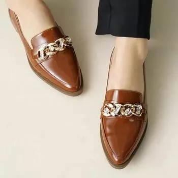 Женская мода из натуральной лакированной кожи Taba Chain женские мокасины повседневная обувь на плоской подошве