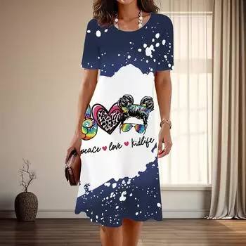 Женская мода изящный милый узор с принтом лето весна короткий рукав О-образный вырез повседневные платья XS белый