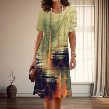 Женская мода изящный принт Graffiti Maker лето весна короткий рукав O-образный вырез повседневные платья XS синий