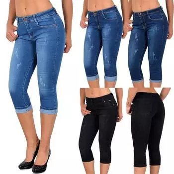 Женская мода Капри Джинсовые брюки Узкие эластичные короткие джинсы Повседневные шорты M чёрный