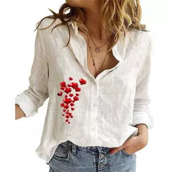 Женская мода кардиган с лацканами, рубашка весна и осень, хлопковый льняной топ, повседневные блузки с длинными рукавами и принтом S белый