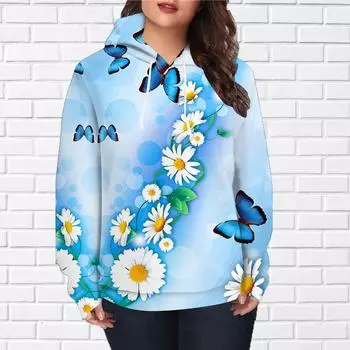 Женская мода кленовый принт бабочки свободные толстовки топы блузка свитшот повседневный длинный рукав пуловер топы XS синий