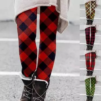 Женская мода клетчатый принт высокопрочные эластичные мягкие леггинсы на животе брюки XXXL чёрный