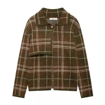 Женская мода клетчатый вязаный свитер с одной пуговицей, винтажный воротник с лацканами, длинные рукава, женские шикарные женские наряды L