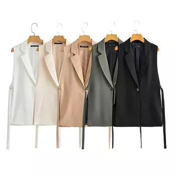 Женская мода клетчатый жилет V-образный вырез однобортный безрукавка жакет женский шик S чёрный