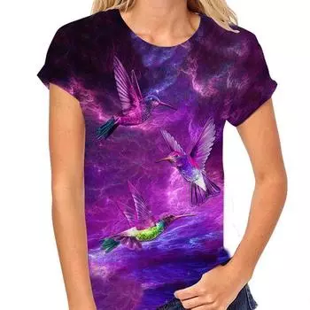 Женская мода Колибри красочные 3d футболки животных короткие рукава блузки S