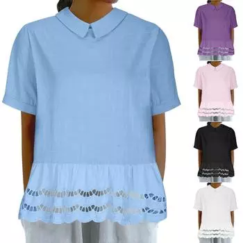 Женская мода колледж кукольный дизайн шеи нерегулярные деревянные уши сбоку миниатюрный топ S розовый