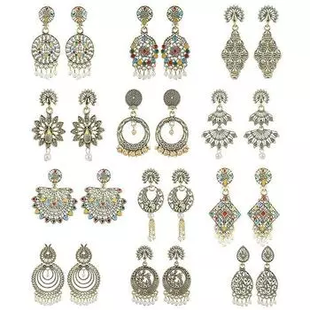 Женская мода Комбо для девочек | Комбинированный набор из 12 шт. | Женское искусственное позолоченное | Модные новейшие серьги-капли и подвески из сплава Chandbali | Все