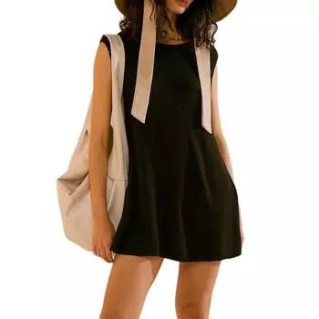 Женская мода, комплект из 2 предметов: однотонный топ без рукавов + шорты, комплект из двух предметов L чёрный