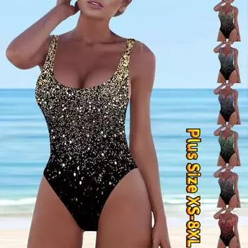 Женская мода, консервативная пляжная одежда, бикини с 3D радужным золотым блестящим принтом, цельные купальные костюмы
