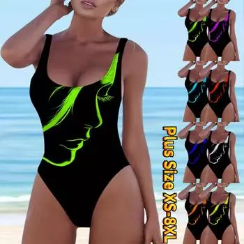 Женская мода, консервативная пляжная одежда, бикини с 3D радужным зеленым ярким волнистым принтом, цельные купальные костюмы