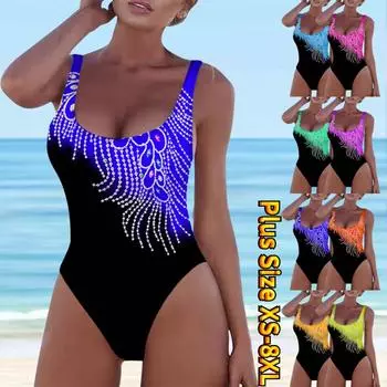 Женская мода, консервативная пляжная одежда, бикини с 3D радужным синим жемчугом и кисточками, цельные купальные костюмы с принтом